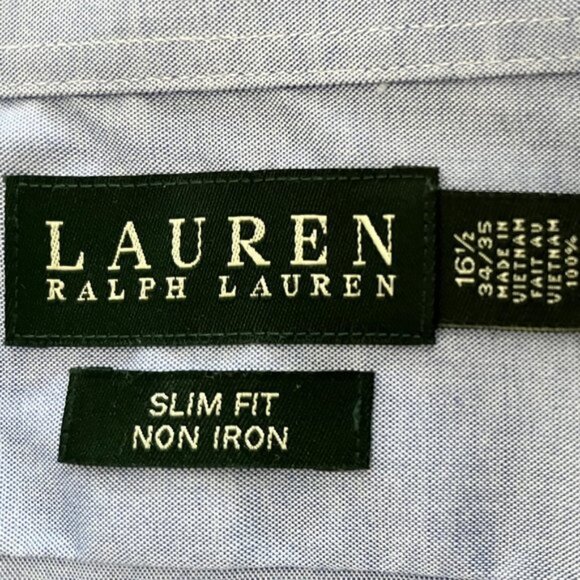 Lauren Ralph Lauren Lg Slv Button Down Slim Fit Cotton Shirt Blue Sz 16 12 NWOT - Picture 10 of 12